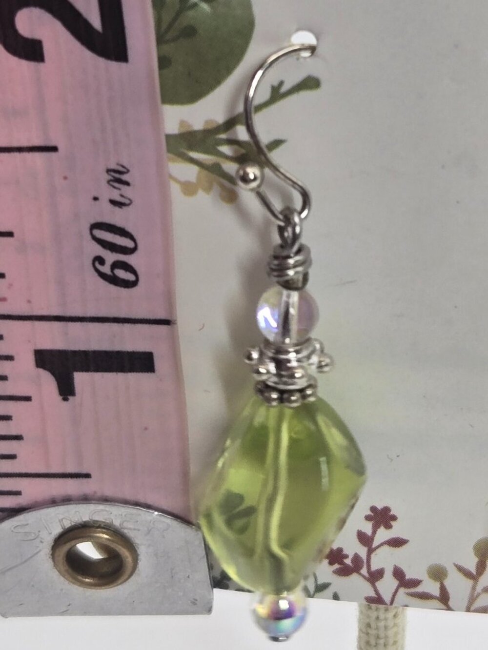 Light Green & Silver Beaded Earrings Handmade Item 66 - Picture 2 of 4